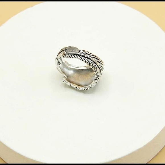 Silver Feather Red Crystal Evil Eye Ring - Picture 7 of 15
